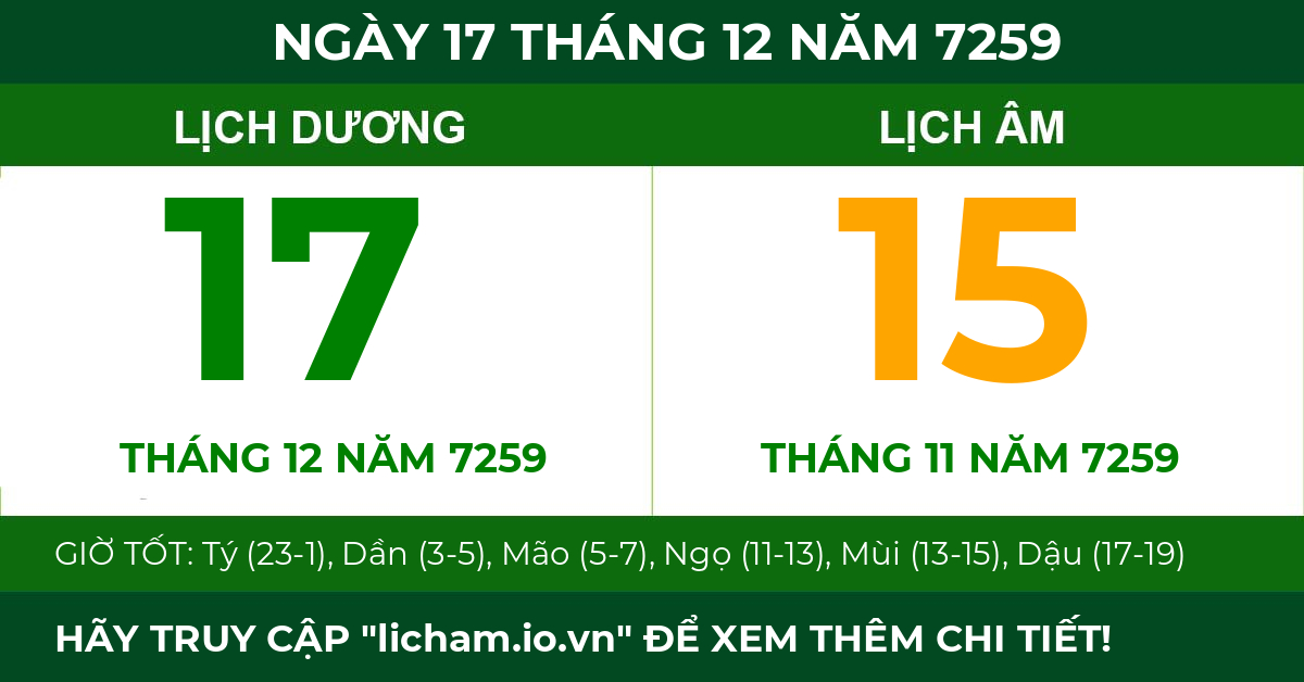 lịch âm ngày 17 tháng 12 năm 7259