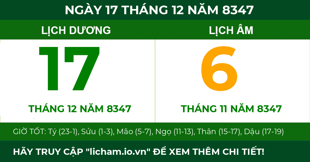 lịch âm ngày 17 tháng 12 năm 8347