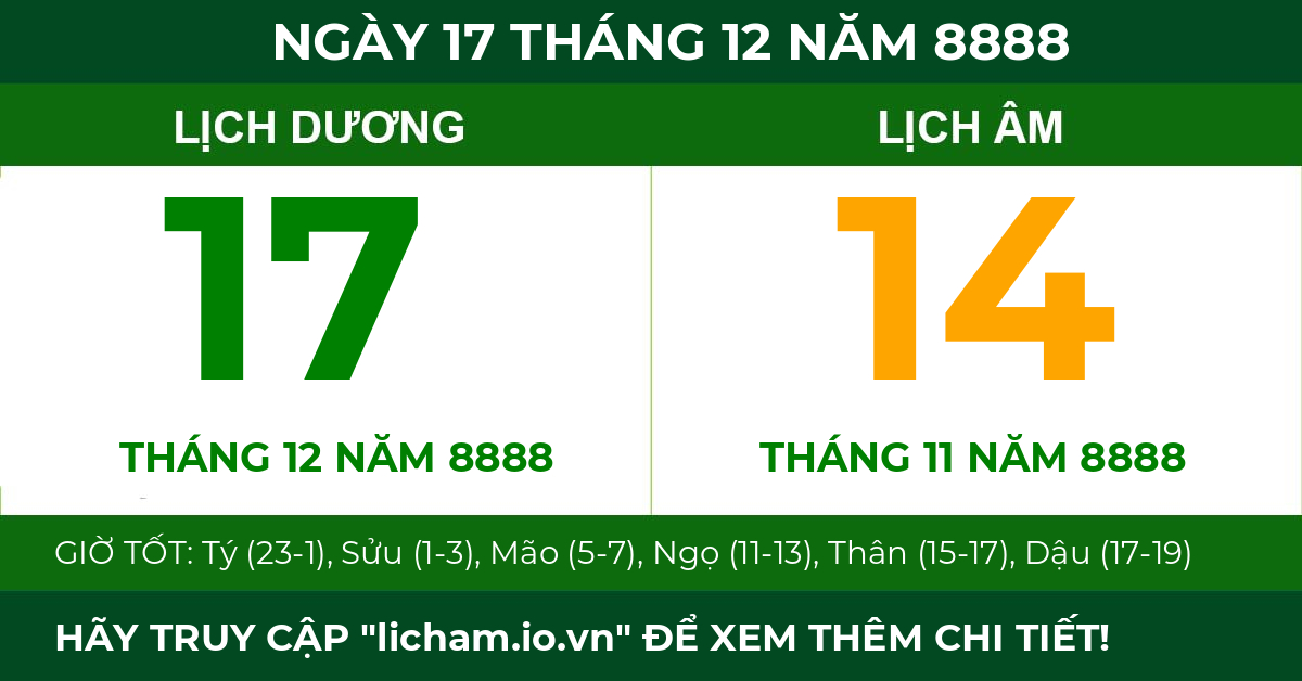 lịch âm ngày 17 tháng 12 năm 8888