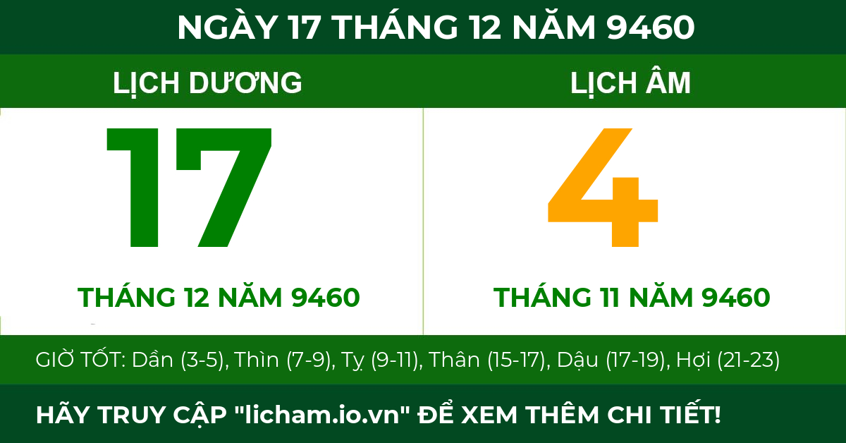 lịch âm ngày 17 tháng 12 năm 9460