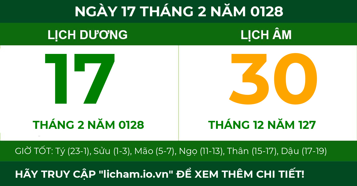 lịch âm ngày 17 tháng 2 năm 0128