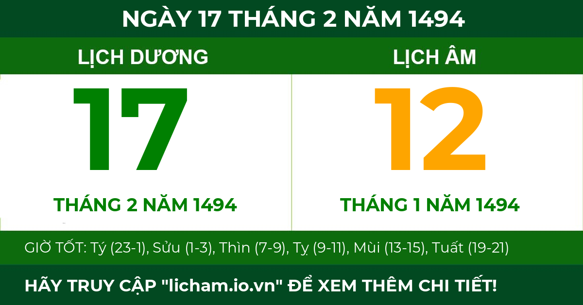 lịch âm ngày 17 tháng 2 năm 1494