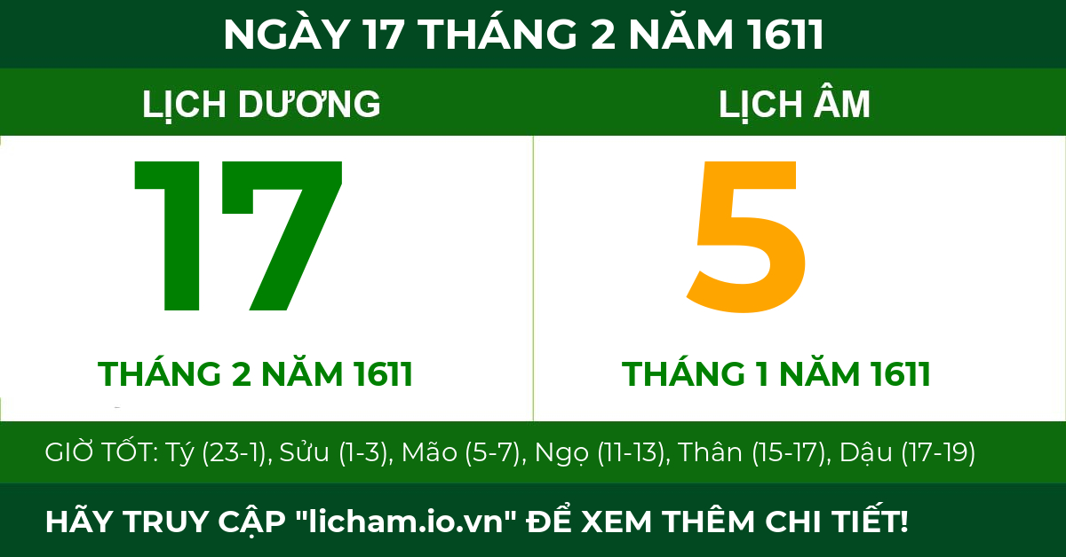 lịch âm ngày 17 tháng 2 năm 1611