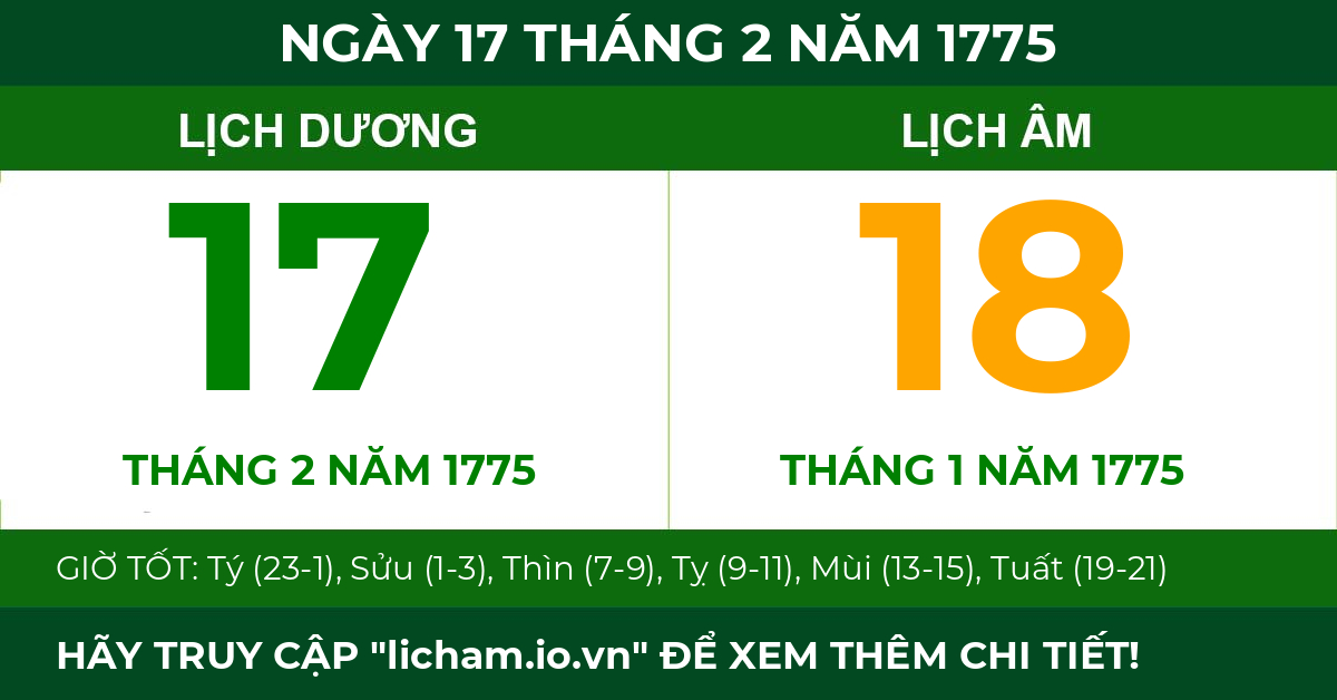 lịch âm ngày 17 tháng 2 năm 1775