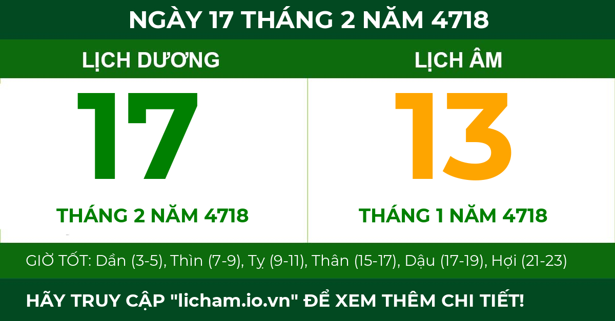 lịch âm ngày 17 tháng 2 năm 4718