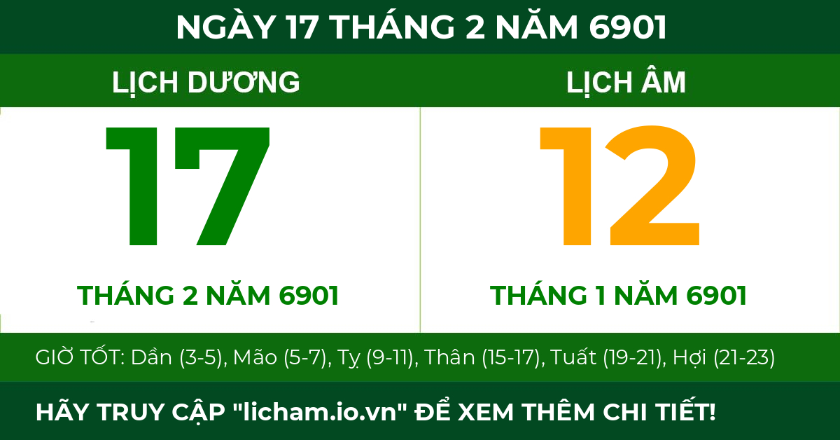 lịch âm ngày 17 tháng 2 năm 6901