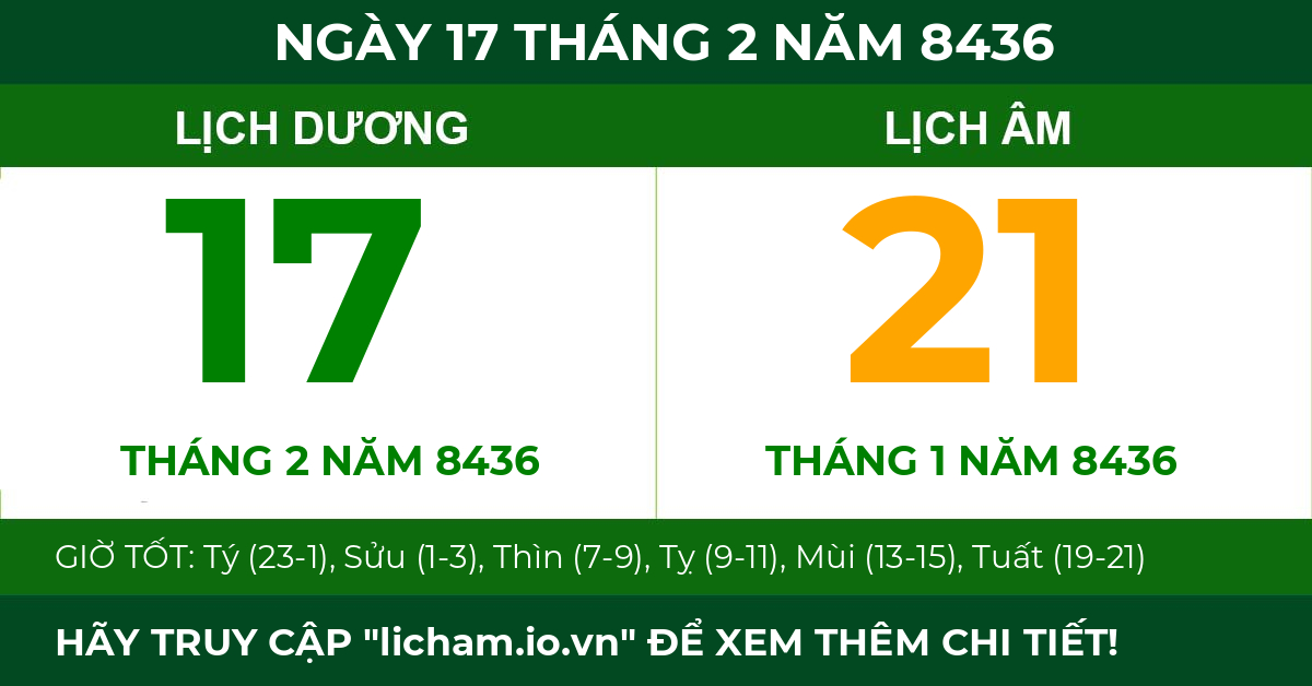 lịch âm ngày 17 tháng 2 năm 8436