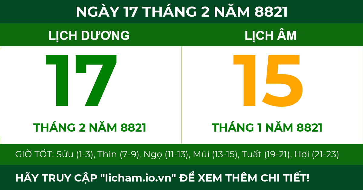 lịch âm ngày 17 tháng 2 năm 8821