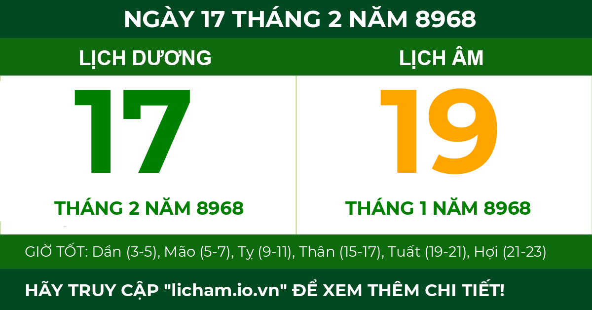 lịch âm ngày 17 tháng 2 năm 8968
