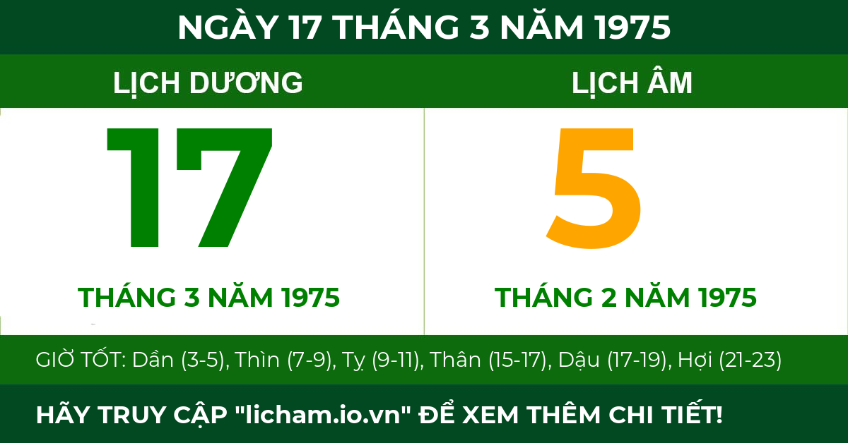 lịch âm ngày 17 tháng 3 năm 1975