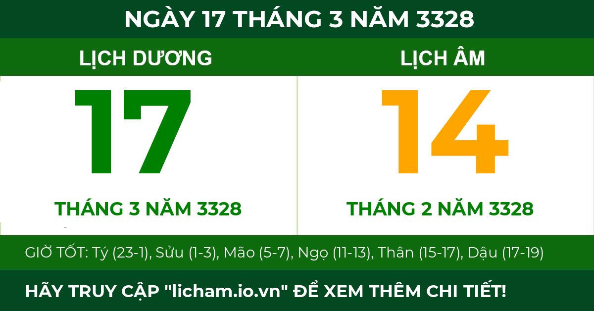 lịch âm ngày 17 tháng 3 năm 3328