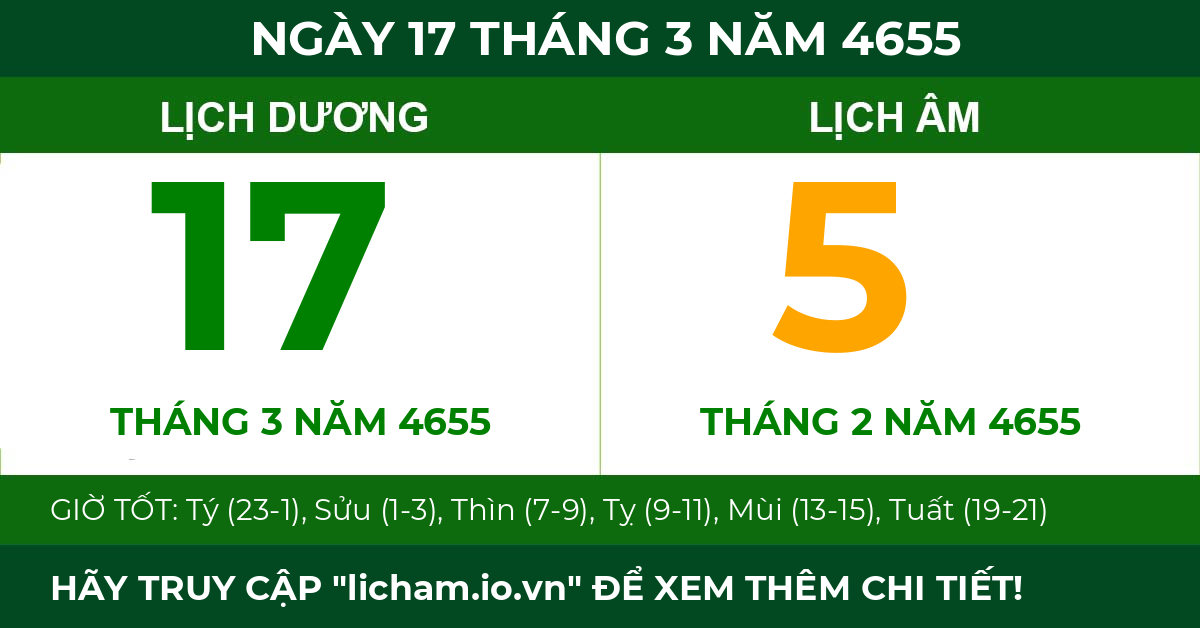 lịch âm ngày 17 tháng 3 năm 4655