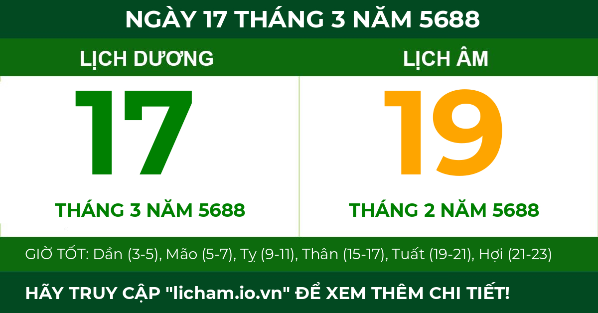 lịch âm ngày 17 tháng 3 năm 5688