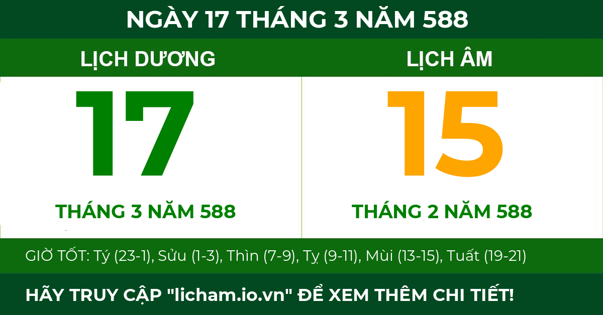 lịch âm ngày 17 tháng 3 năm 588