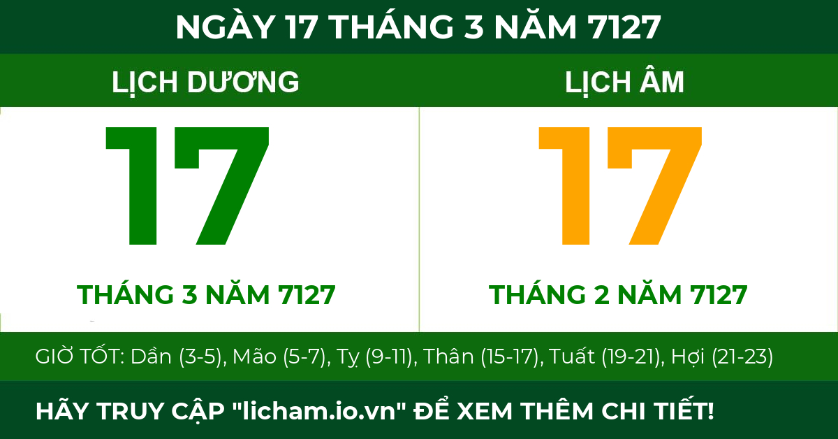 lịch âm ngày 17 tháng 3 năm 7127