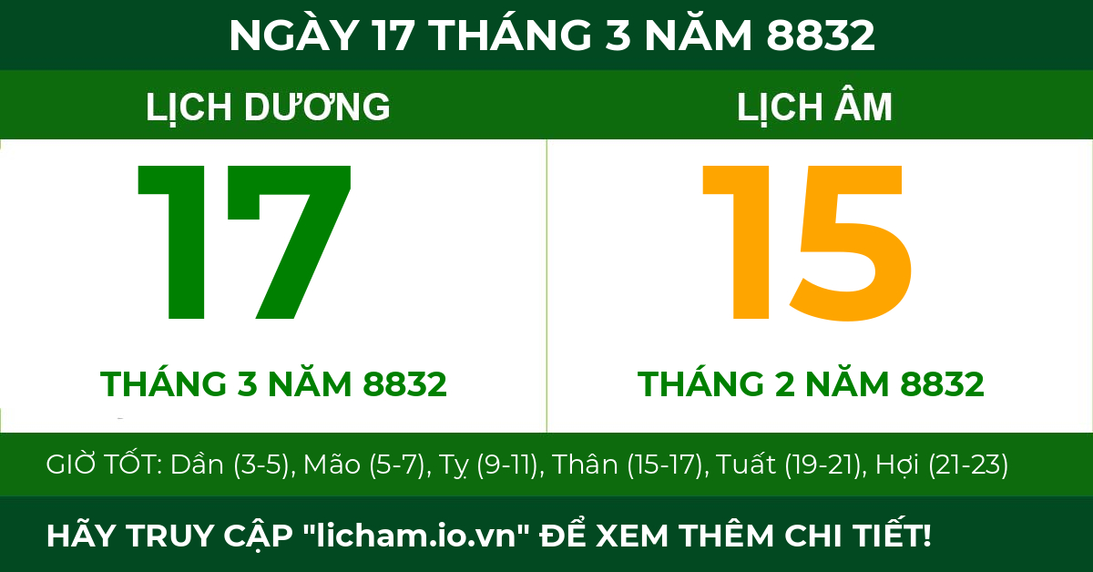 lịch âm ngày 17 tháng 3 năm 8832