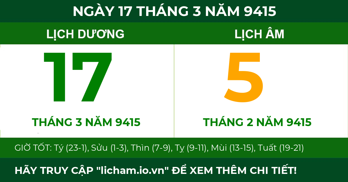 lịch âm ngày 17 tháng 3 năm 9415