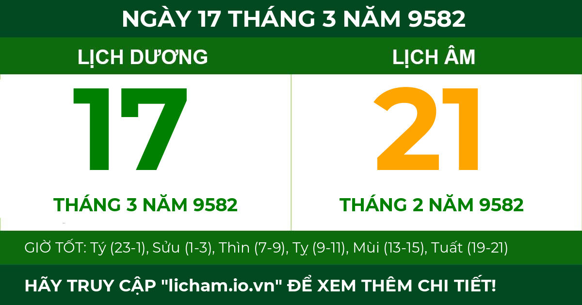 lịch âm ngày 17 tháng 3 năm 9582