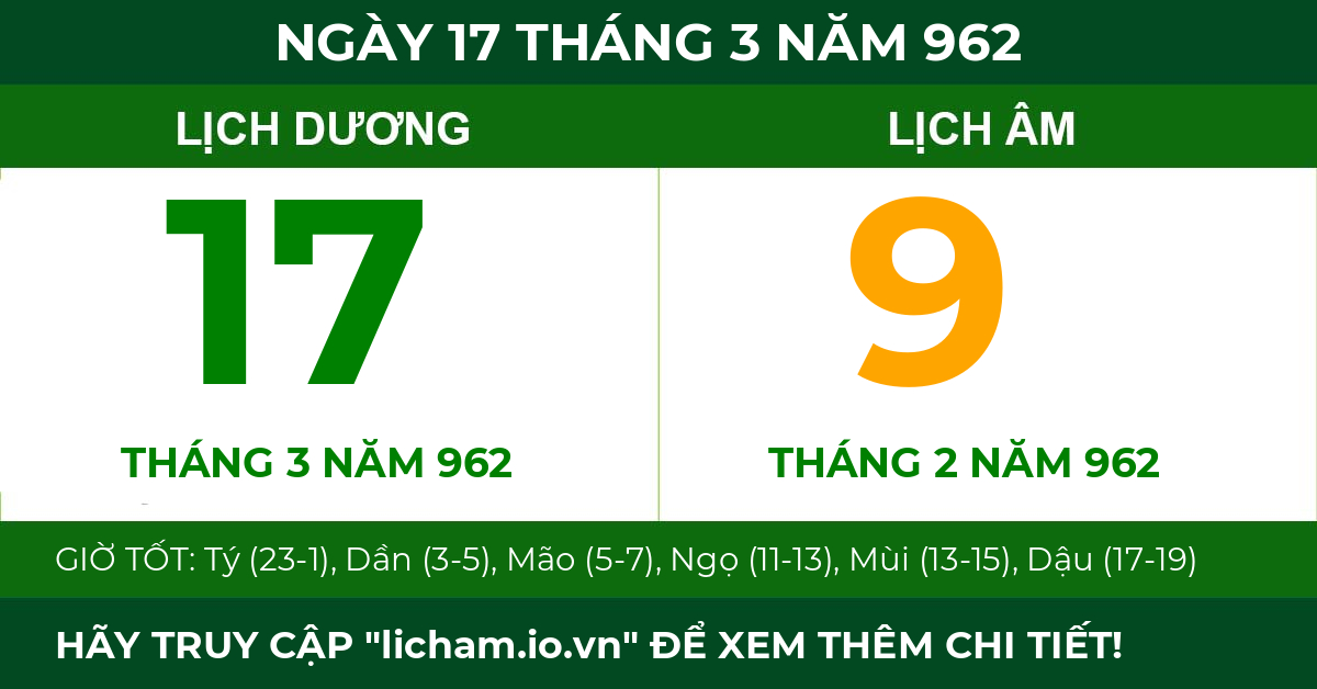 lịch âm ngày 17 tháng 3 năm 962