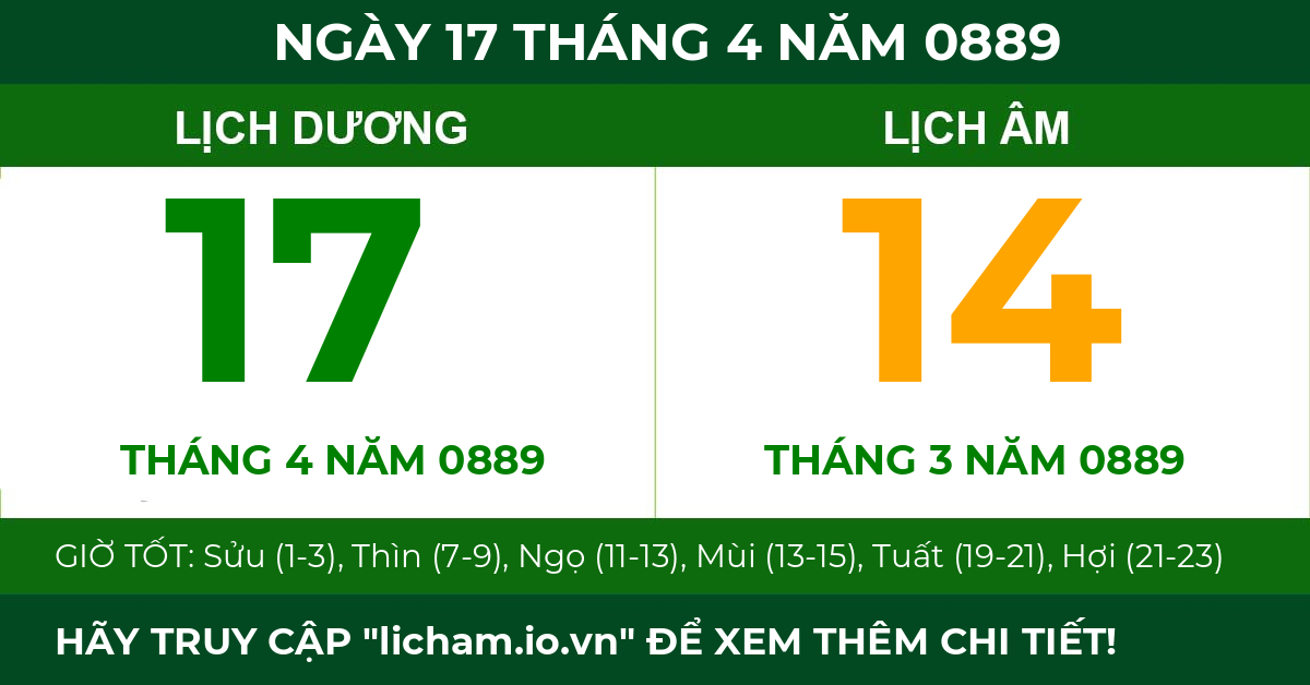 lịch âm ngày 17 tháng 4 năm 0889
