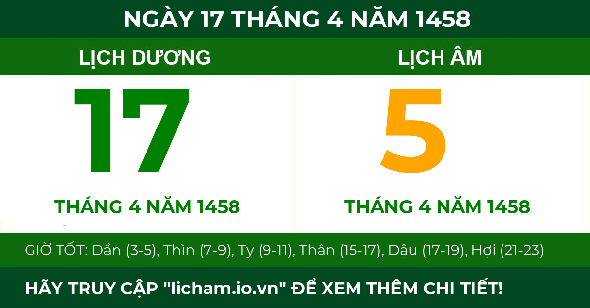 lịch âm ngày 17 tháng 4 năm 1458