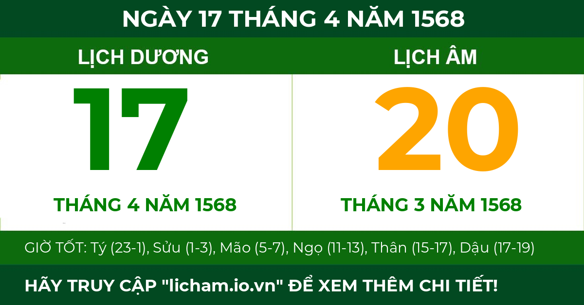 lịch âm ngày 17 tháng 4 năm 1568