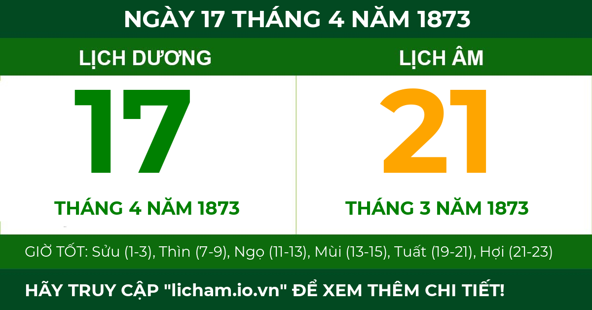 lịch âm ngày 17 tháng 4 năm 1873