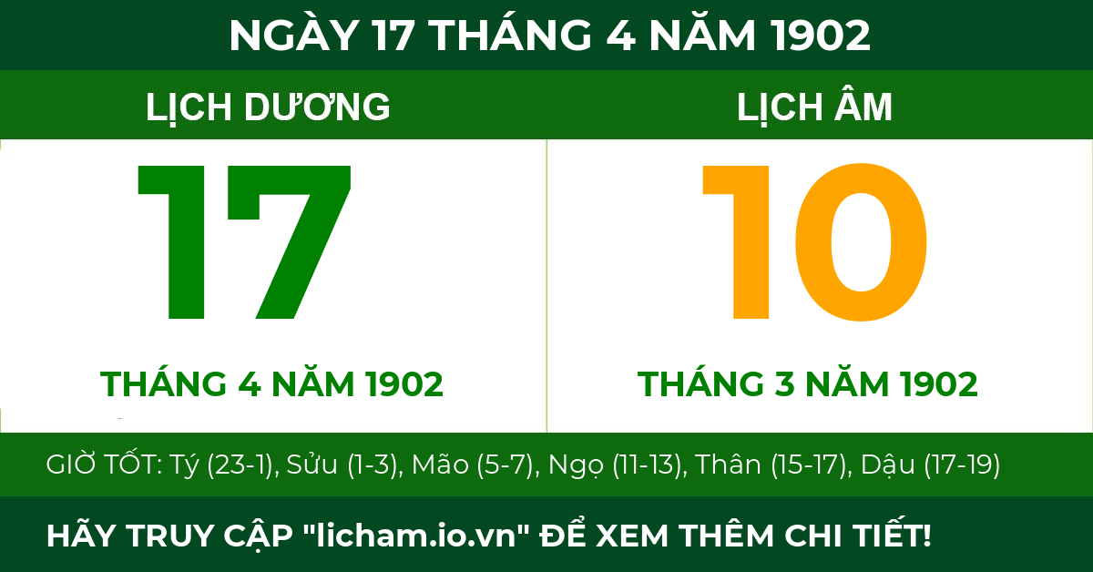 lịch âm ngày 17 tháng 4 năm 1902