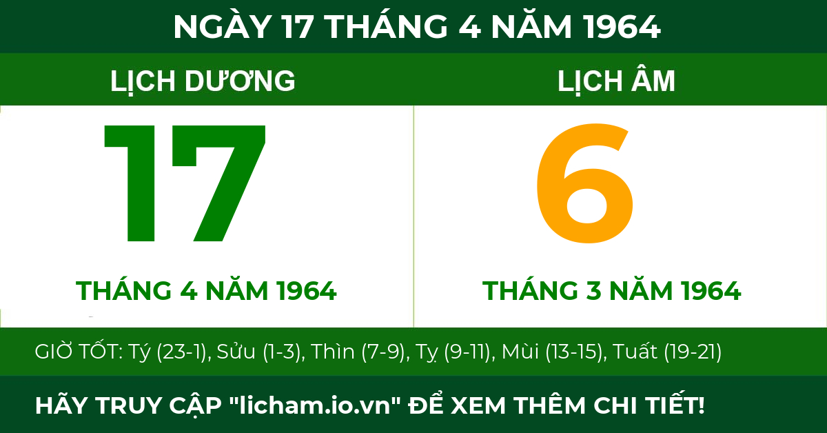 lịch âm ngày 17 tháng 4 năm 1964