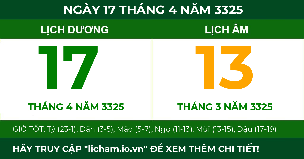 lịch âm ngày 17 tháng 4 năm 3325