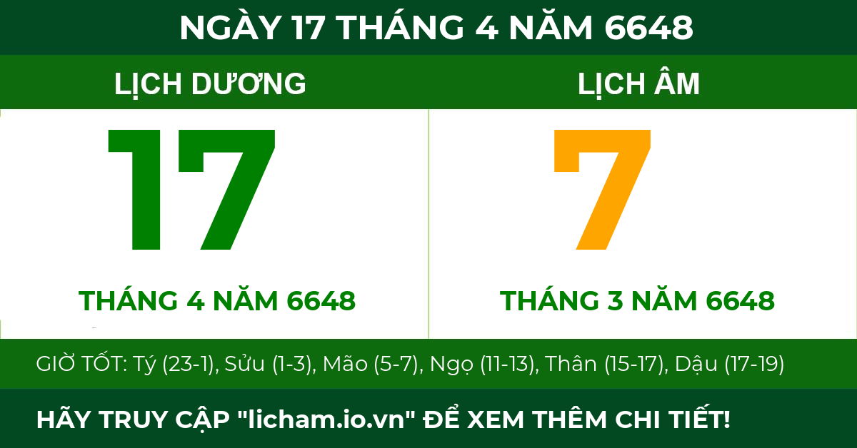 lịch âm ngày 17 tháng 4 năm 6648