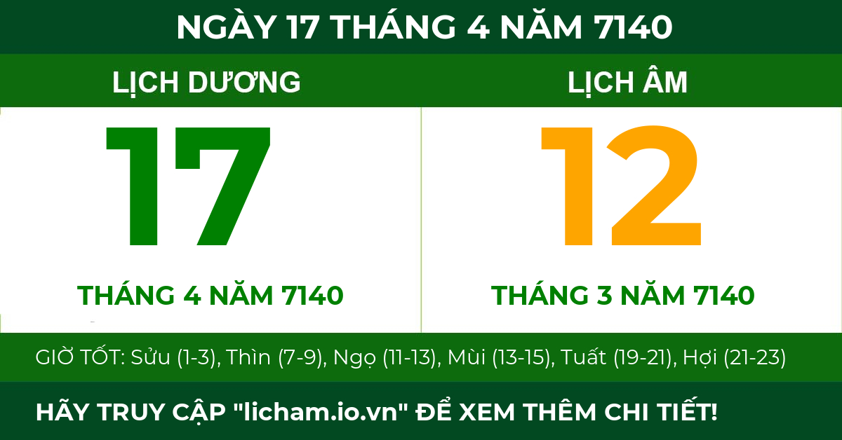 lịch âm ngày 17 tháng 4 năm 7140