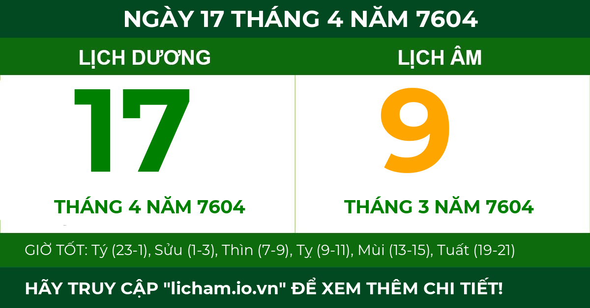 lịch âm ngày 17 tháng 4 năm 7604