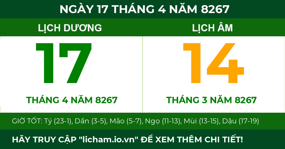 lịch âm ngày 17 tháng 4 năm 8267