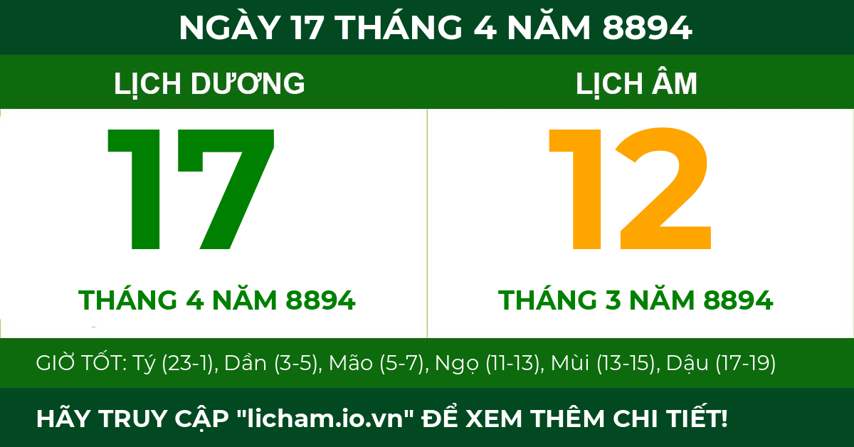 lịch âm ngày 17 tháng 4 năm 8894