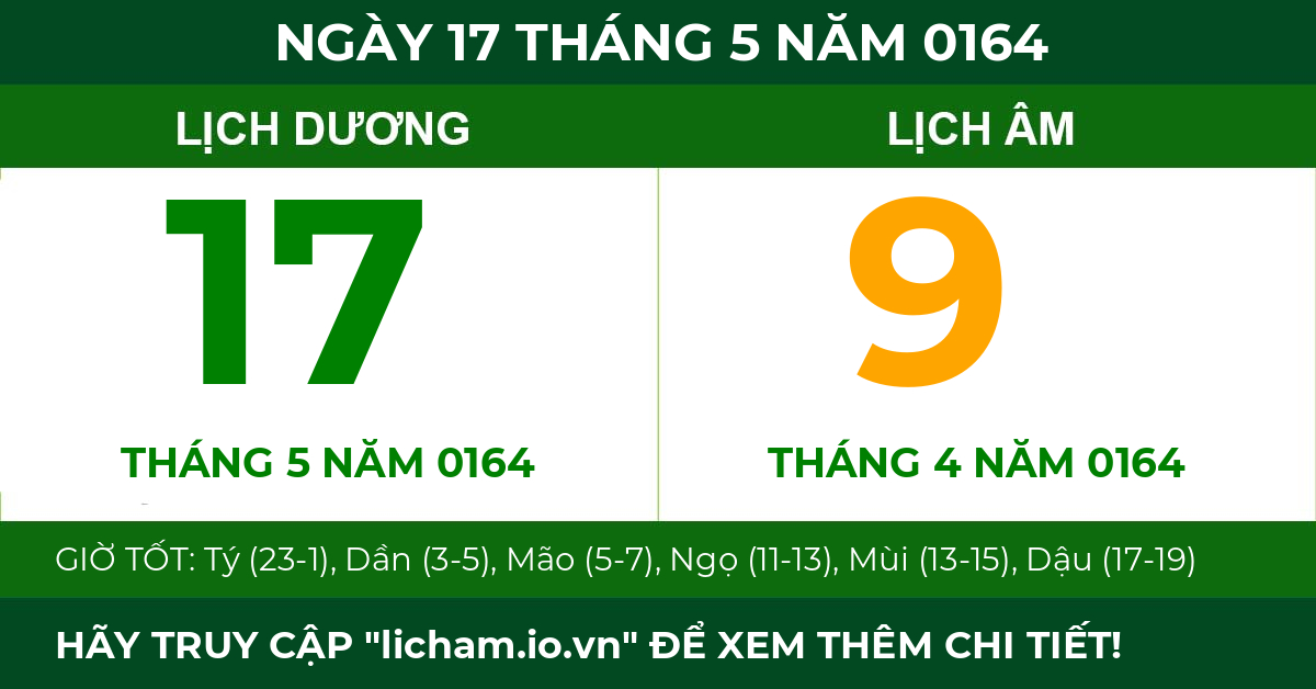 lịch âm ngày 17 tháng 5 năm 0164