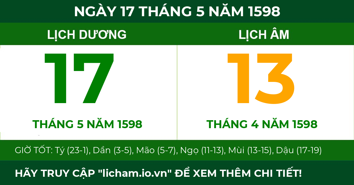lịch âm ngày 17 tháng 5 năm 1598