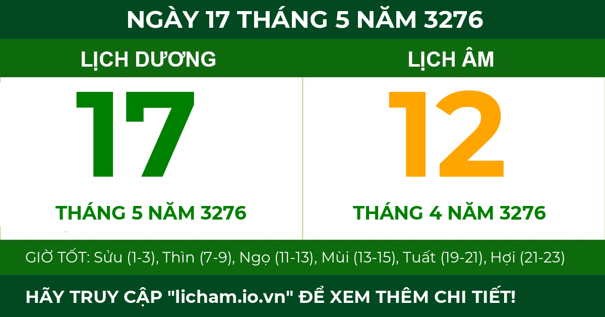 lịch âm ngày 17 tháng 5 năm 3276
