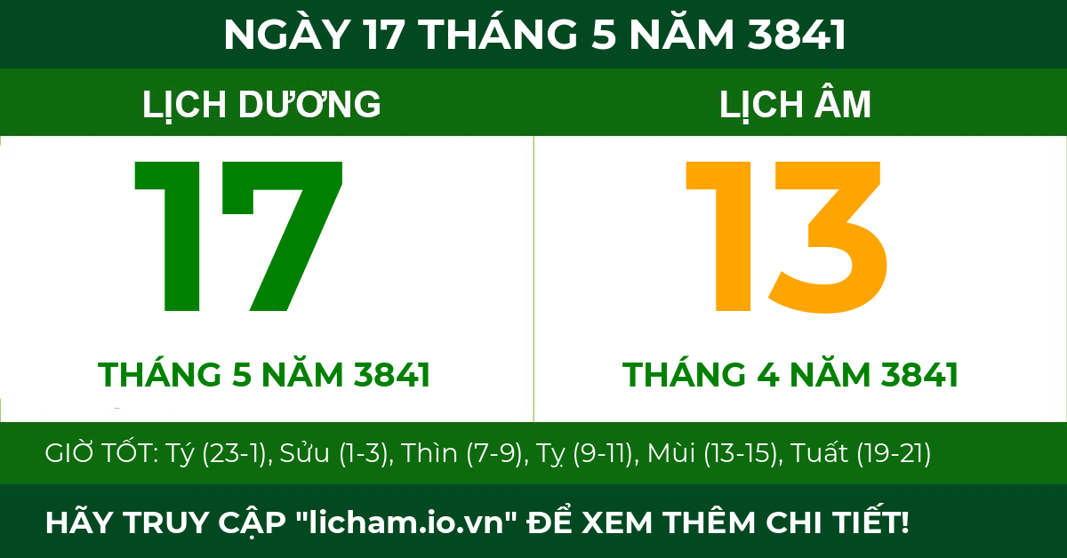 lịch âm ngày 17 tháng 5 năm 3841