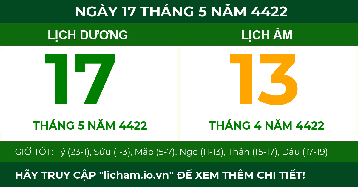 lịch âm ngày 17 tháng 5 năm 4422