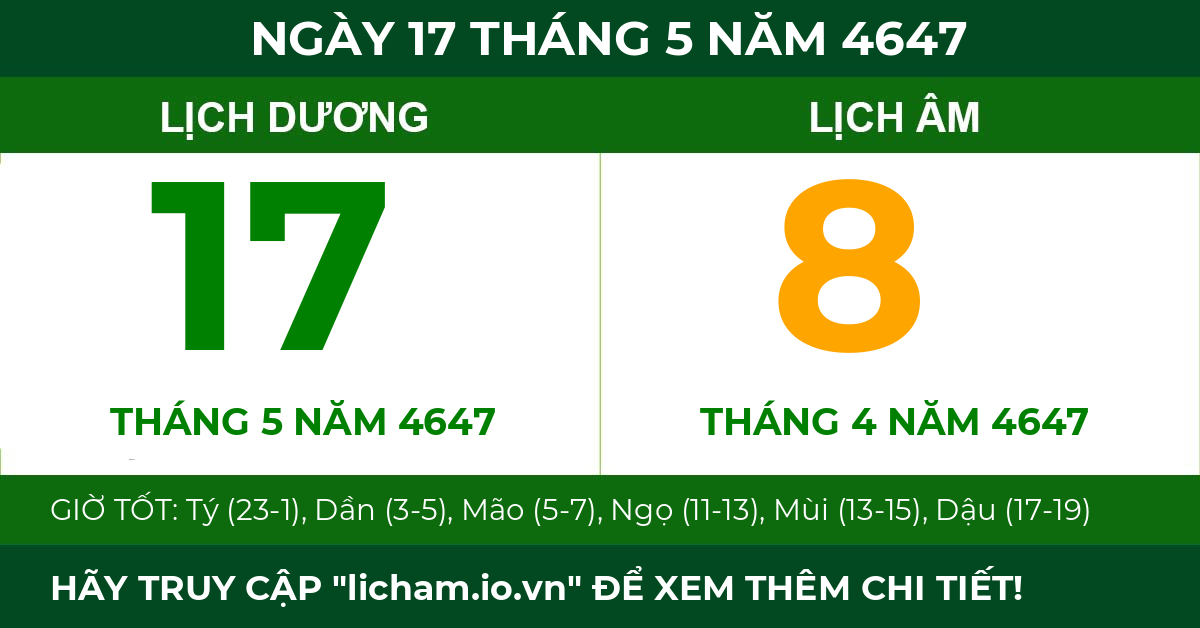 lịch âm ngày 17 tháng 5 năm 4647