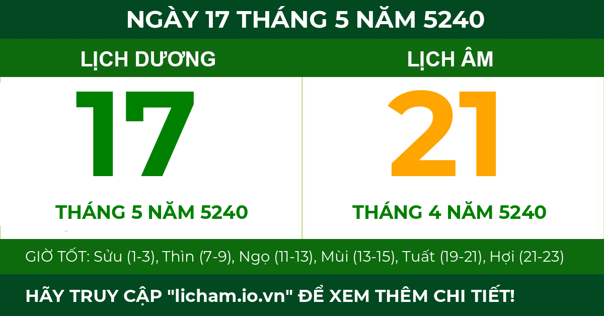 lịch âm ngày 17 tháng 5 năm 5240