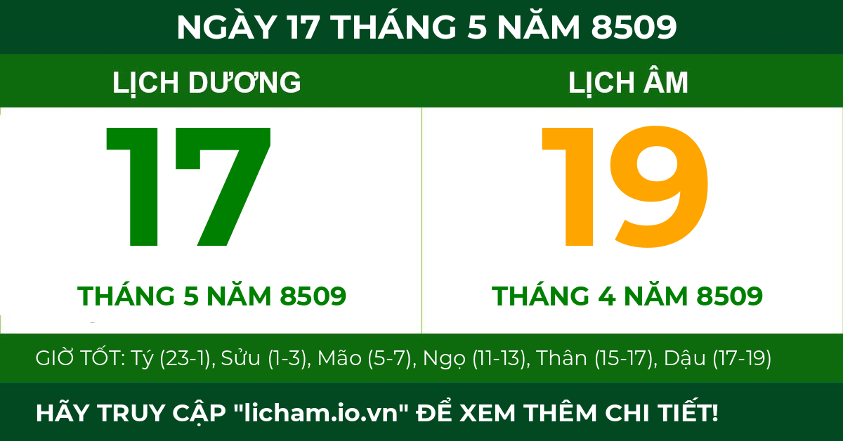 lịch âm ngày 17 tháng 5 năm 8509