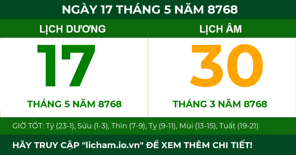 lịch âm ngày 17 tháng 5 năm 8768