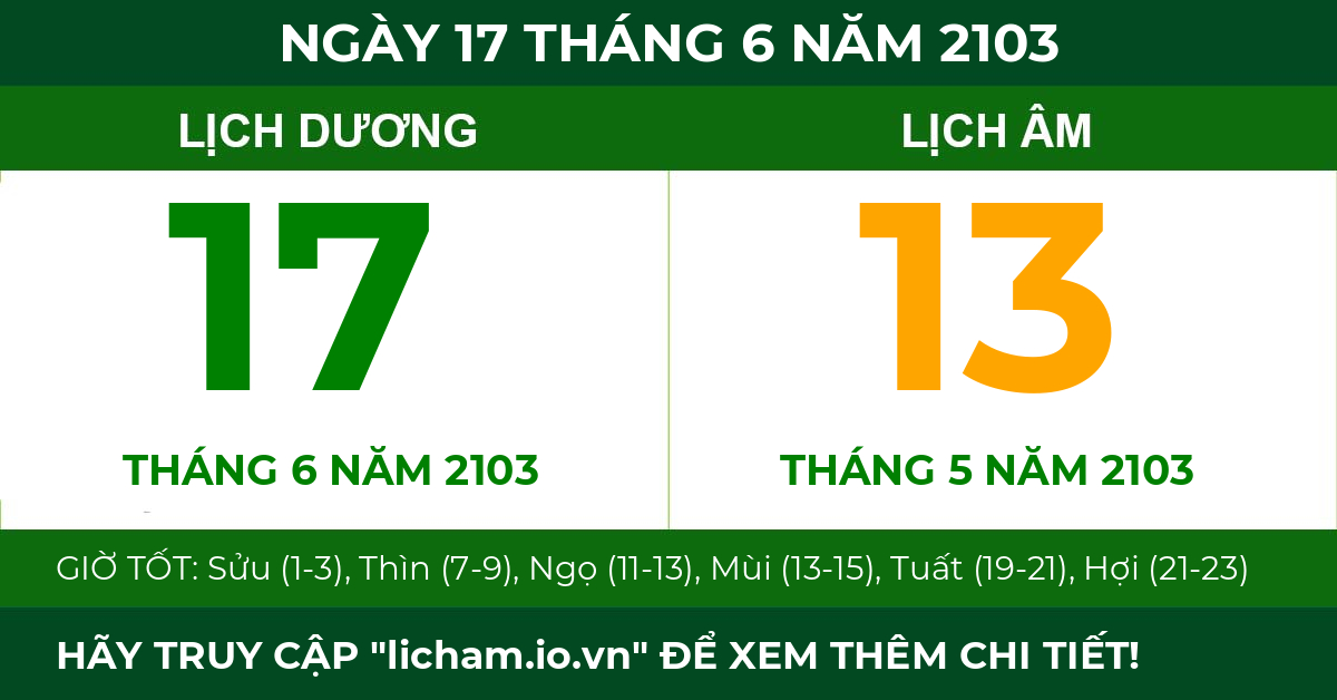 lịch âm ngày 17 tháng 6 năm 2103