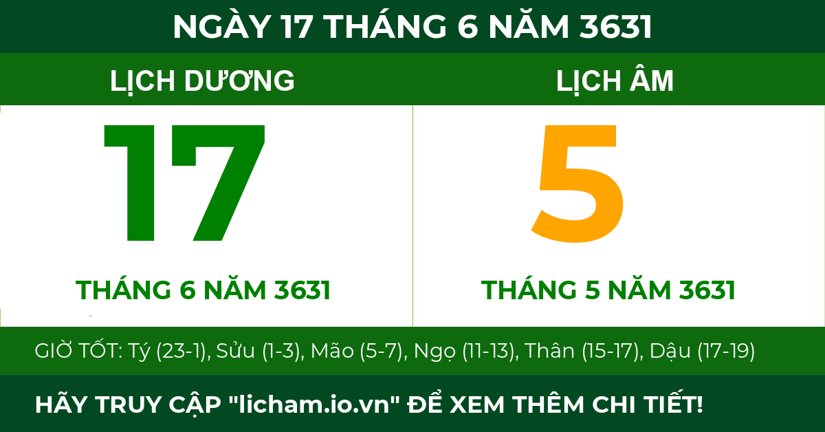 lịch âm ngày 17 tháng 6 năm 3631