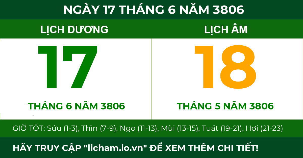 lịch âm ngày 17 tháng 6 năm 3806