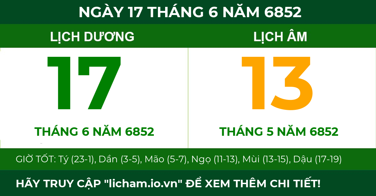 lịch âm ngày 17 tháng 6 năm 6852