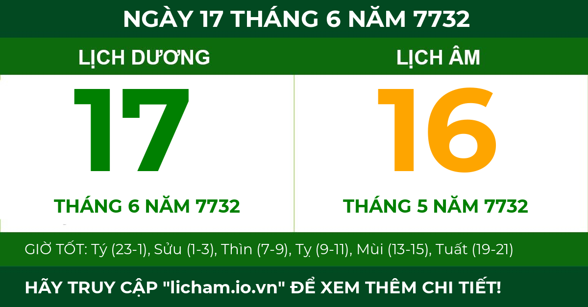 lịch âm ngày 17 tháng 6 năm 7732