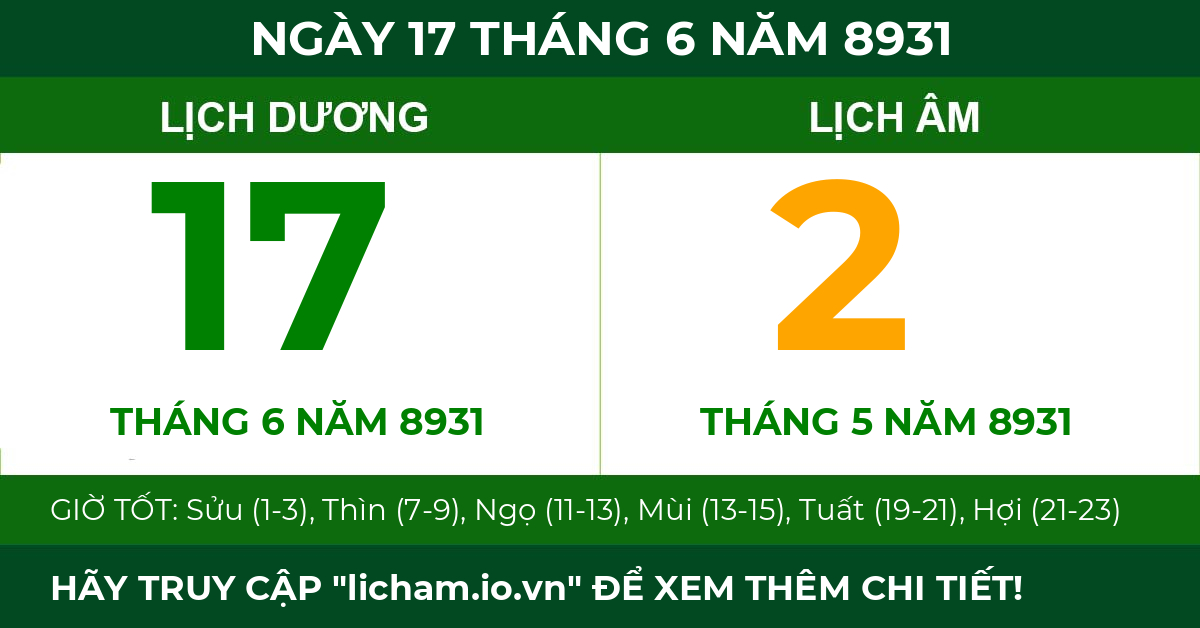 lịch âm ngày 17 tháng 6 năm 8931